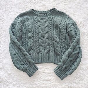 Pink Rose Green Cable Knit Sweater